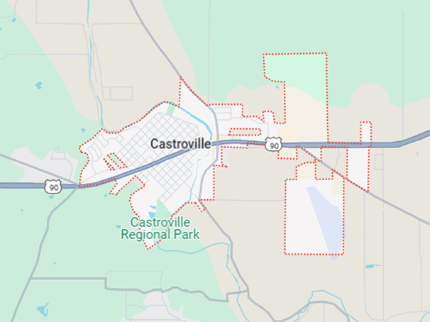 Map showing Castroville, Texas area and roads.